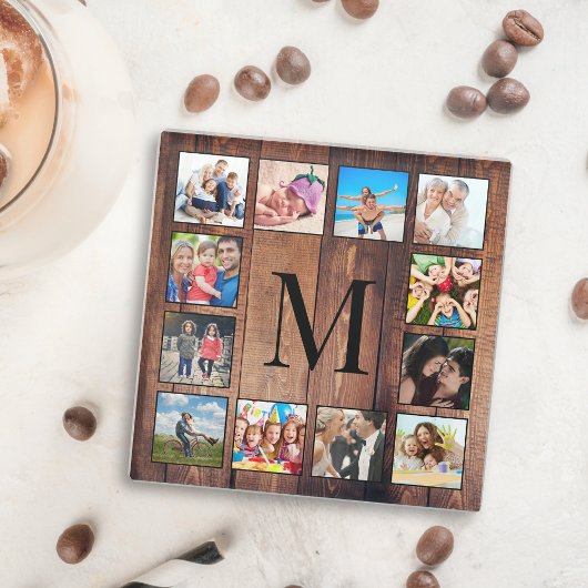 カスタムの写真コラージュ再生木材 ガラスコースター