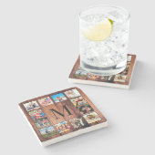 カスタムの写真コラージュ再生木材 ストーンコースター (横)