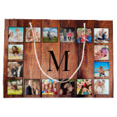 カスタムの写真コラージュ再生木材 ラージペーパーバッグ (裏面)