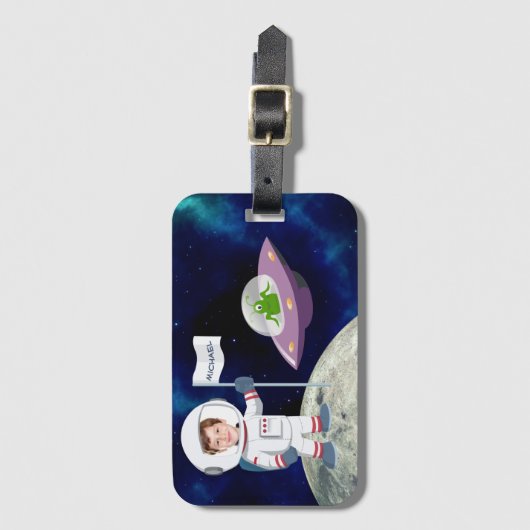 カスタムの写真スペースマンオンムーンキッズ ラゲッジタグ (正面縦)