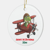 カスタムの初クリスマス飛行機と恐竜パイロット セラミックオーナメント (左)