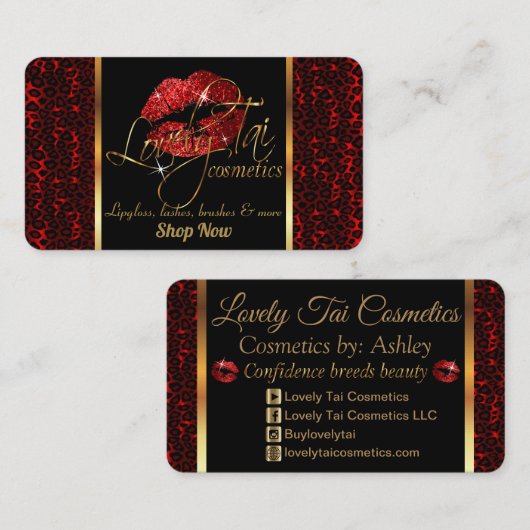 カスタムの化粧家、ヒョウと赤い唇 名刺 (正面/裏面)