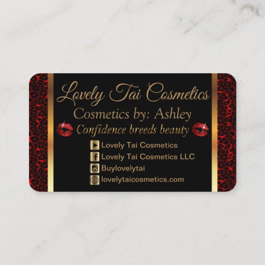 カスタムの化粧家、ヒョウと赤い唇 名刺 (裏面)