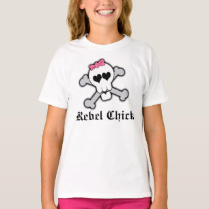 カスタムの反逆のひよこの女の子のスカルw/Crossbonesのワイシャツ Tシャツ