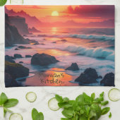 カスタムの夕日の海岸線 – 海の崖 キッチンタオル (折り畳み)