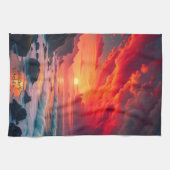 カスタムの夕日の海岸線 – 海の崖 キッチンタオル (横)