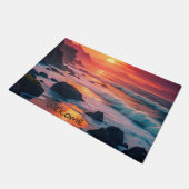 カスタムの夕日の海岸線 – 海の崖 ドアマット (アングル)