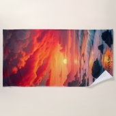 カスタムの夕日の海岸線 – 海の崖 ビーチタオル (正面)