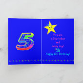 カスタムの女の子のための第5誕生日の星 カード (内部)