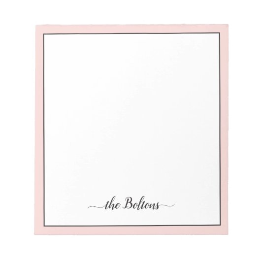 カスタムの姓エレガントピンク白ひな形 ノートパッド (正面)