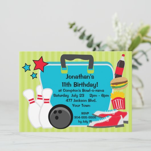 カスタムの子供のボーリングをするパーティー 招待状 (スタンド正面)