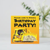カスタムの子供の建築のブルドーザーのパーティー 招待状 (スタンド正面)