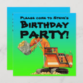 カスタムの子供の掘削機の建築のパーティー 招待状 (正面/裏面)