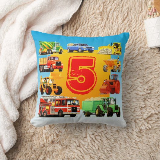 カスタムの子供の第5誕生日の建築のトラック クッション (ブランケット)
