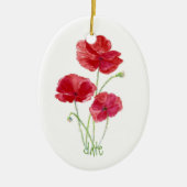 カスタムの日付、水色の赤いポピー花 セラミックオーナメント (正面)