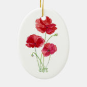 カスタムの日付、水色の赤いポピー花 セラミックオーナメント (裏面)