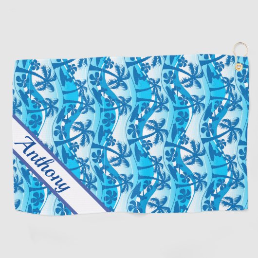 カスタムの木とサーファー ゴルフタオル (横)