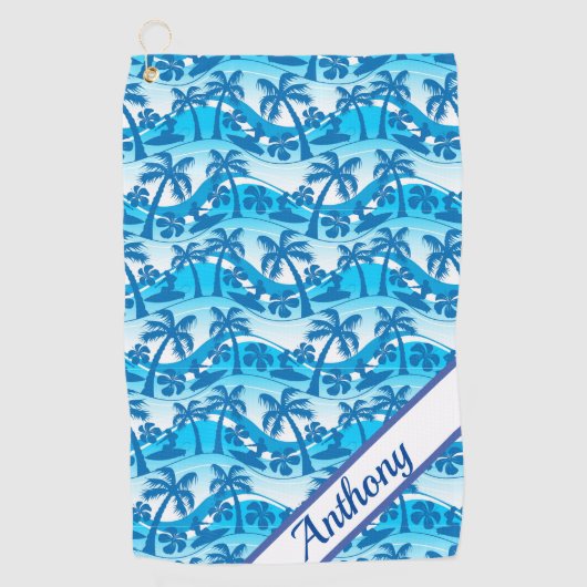 カスタムの木とサーファー ゴルフタオル (正面)