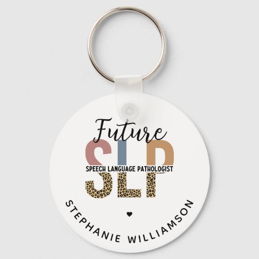カスタムの未来SLP音声病理医Leopard Print キーホルダー (正面)