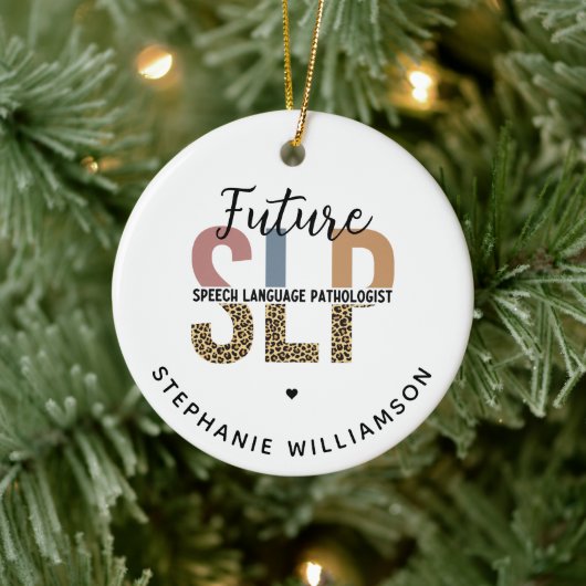 カスタムの未来SLP音声病理医Leopard Print セラミックオーナメント (ツリー)
