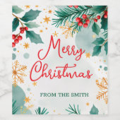 カスタムの水の色メリークリスマスエレガントの離れ ワインラベル (シングルラベル)