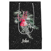 カスタムの水の色モダン植物性メリークリスマス ミディアムペーパーバッグ (裏面)