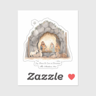 カスタムの水の色ヴィンテージクリスマス出生シーン シール