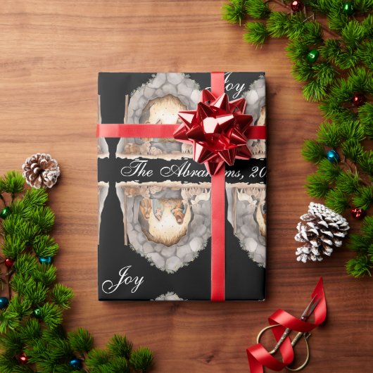 カスタムの水の色ヴィンテージクリスマス出生シーン ラッピングペーパー (クリスマスギフト)