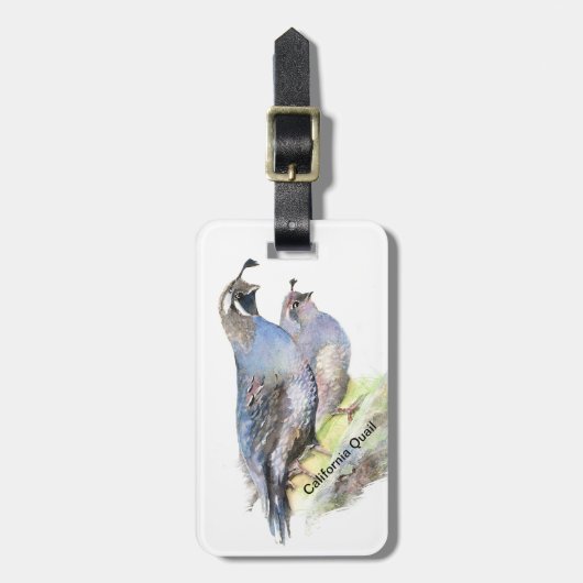 カスタムの水彩カリフォルニアウズラ ラゲッジタグ (正面縦)