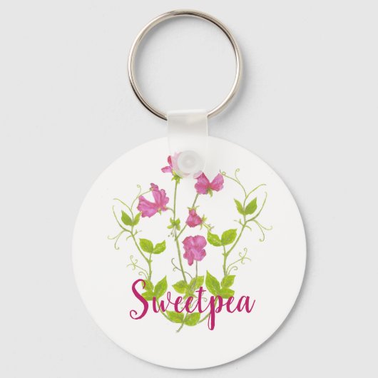 カスタムの水彩スイートピーガーデンフラワー キーホルダー (正面)
