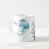 カスタムの水色クラゲマグ コーヒーマグカップ (正面左)