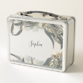 カスタムの水色ユーカリ葉サンリー メタルランチボックス (裏面)