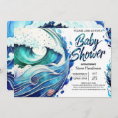 カスタムの津波の赤ちゃんシャワー 招待状 (正面/裏面)