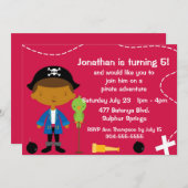 カスタムの海賊と鸚鵡の誕生日パーティー 招待状 (正面/裏面)