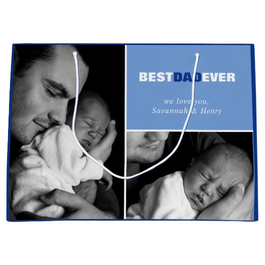 カスタムの父の日の写真最高のパパ ラージペーパーバッグ (正面)