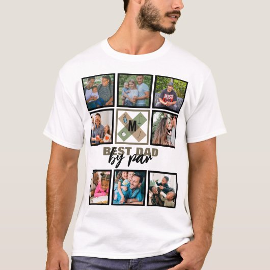 カスタムの父の日最高のパパby Par 8 Photo Collage Tシャツ (正面)