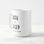 カスタムの生まれ出身地と盛り上げコーヒーマグ コーヒーマグカップ (正面左)