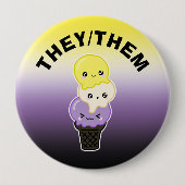 カスタムの発音 – LGBTQ+非バイナリプライドアイスクリーム 缶バッジ (正面)