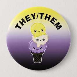 カスタムの発音 – LGBTQ+非バイナリプライドアイスクリーム 缶バッジ