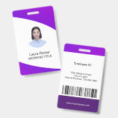 カスタムの社員写真文字紫 バッジ (表裏)
