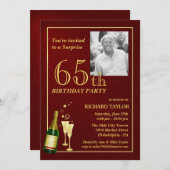 カスタムの第65バースデーパーティ招待状-バーガンディ 招待状 (正面/裏面)