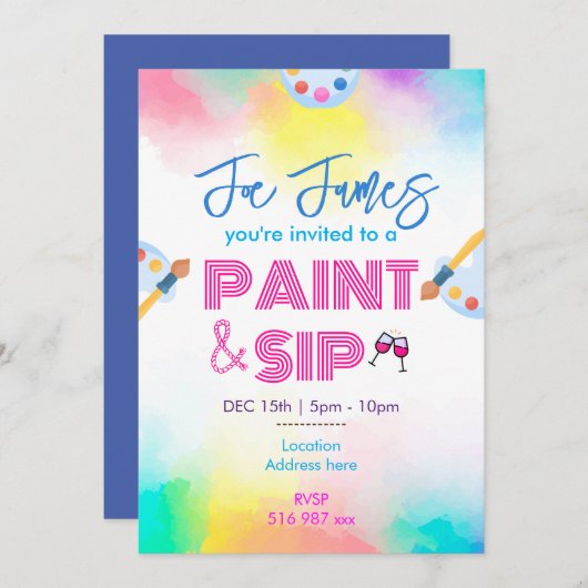 カスタムの絵を描きながらワインを飲むパーティーの招待状 招待状 (正面/裏面)