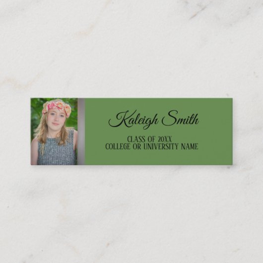 カスタムの緑の卒業式の名前カード コーリングカード (正面)