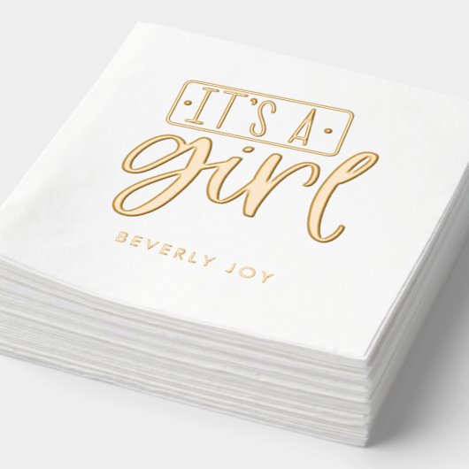 カスタムの赤ちゃんシャワー女の子ゴールドフォイルナプキンス 箔ナプキン (詳細)