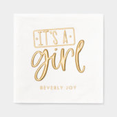 カスタムの赤ちゃんシャワー女の子ゴールドフォイルナプキンス 箔ナプキン (正面)