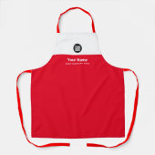 カスタムの赤の従業員ロゴ、名前、会社 エプロン (正面)