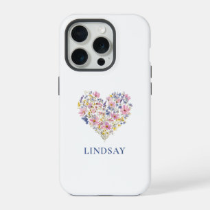 カスタムの野の花ハート名 iPhone 15 PROケース