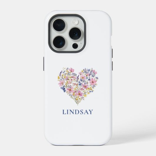 カスタムの野の花ハート名 iPhoneケース (裏面)