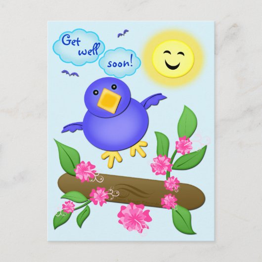カスタムのGet Well Blue Bird Happiness Card ポストカード (正面)