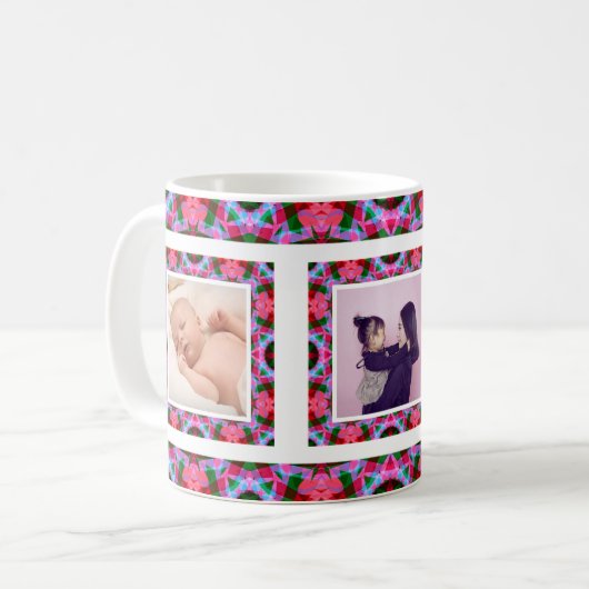 カスタムはっきりしたピンクグリーン母の日お母さんフォトティー コーヒーマグカップ (正面左)